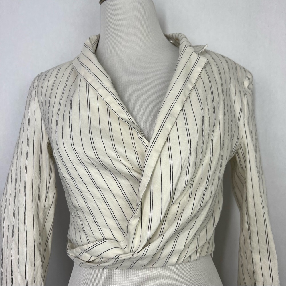 Zara Stripes White Black Women’s Criss Cross Long Sleeve Crop Top Size Small - Picture 2 of 7